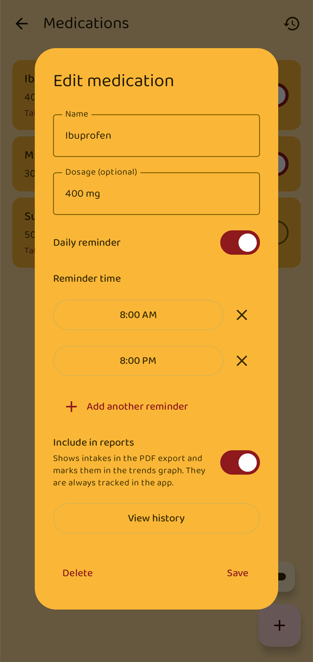 The Edit medication dialog