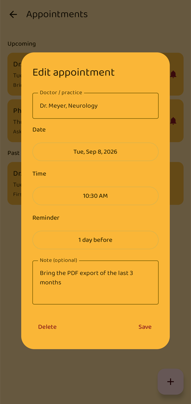 The Edit appointment dialog