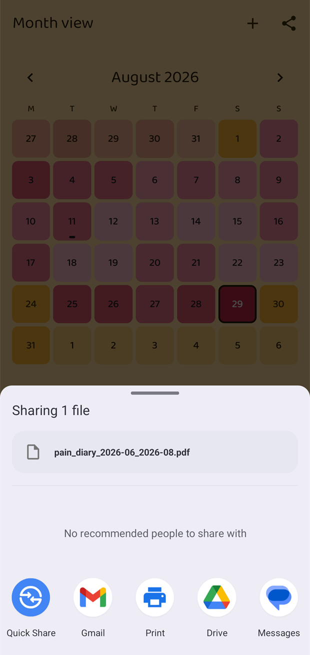The Android share sheet with the generated PDF