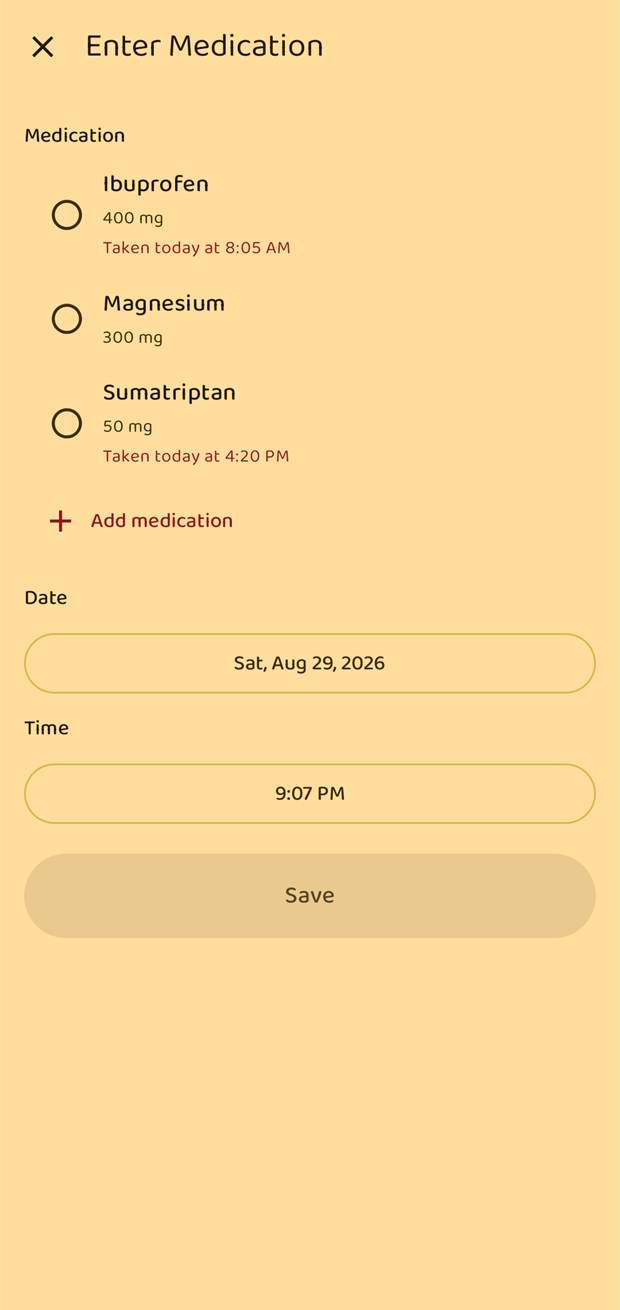 The Enter Medication screen with three medications listed