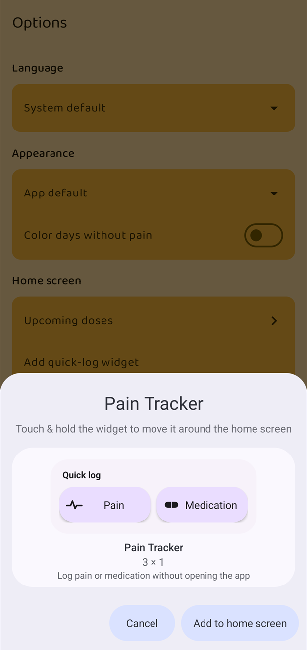 Android asking to add the Quick log widget to the home screen