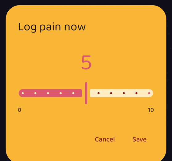 The Log pain now dialog from the widget